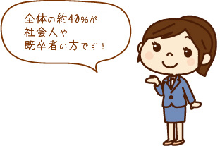 全体の約40%が社会人や既卒者の方です!
